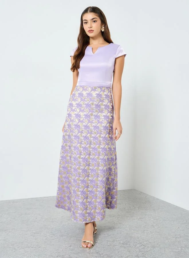 Styli Women Lilac Short Sleeves A-Line Maxi Dress